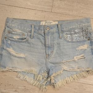 Abercrombie & Fitch Distressed/Fringed Edge "Blinged Out" Jean Shorts